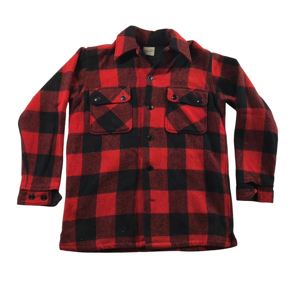 Brent Vintage Buffalo Plaid Wool Shirt Jacket Mens Red Black Check CPO Lined